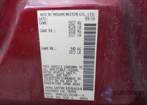 2017 Nissan Altima 2.5 S z USA, uszkodzony, nr VIN 1N4AL3AP7HN308604